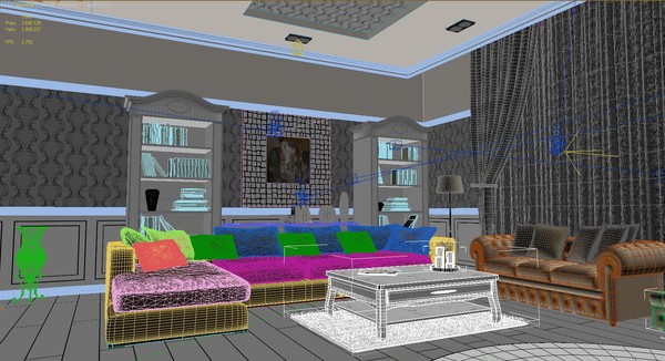 3d saloon fireplace sofas model - Salon with Fireplace... by solarseas